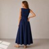 Front and back tie around maxi dress all sizes tall linen Navy blue