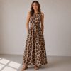 Front and back tie around maxi dress all sizes tall leopard print linen