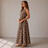 Front and back tie around maxi dress all sizes tall leopard print linen