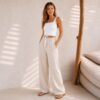 Double Wrap Top and Loose Fit Elastic Waist linen pants