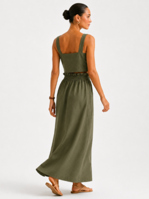 Paperbag Skirt Olive with Pockets Linen made in South Africa