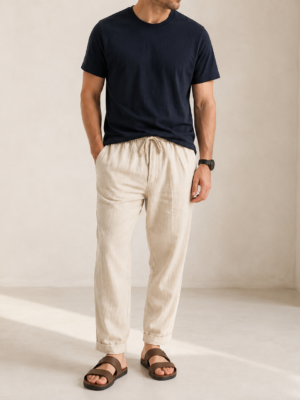 Men’s Relaxed Tapered Linen Pants Oatmeal