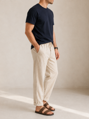 Men’s Relaxed Tapered Linen Pants Oatmeal